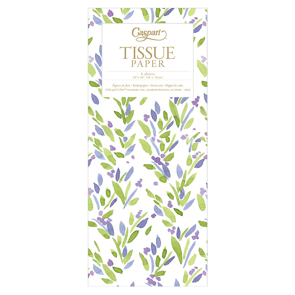 Spring Meadow Purple Floral Caspari Tissue Paper 4 Sheets of 20 x 30" Tissue Wrapping Paper
