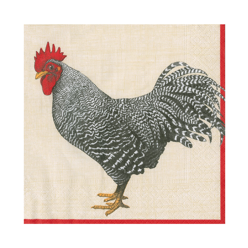Le Coq Cockerel Rooster Ivory Caspari Paper Table Lunch Napkins 33 cm square 3 ply