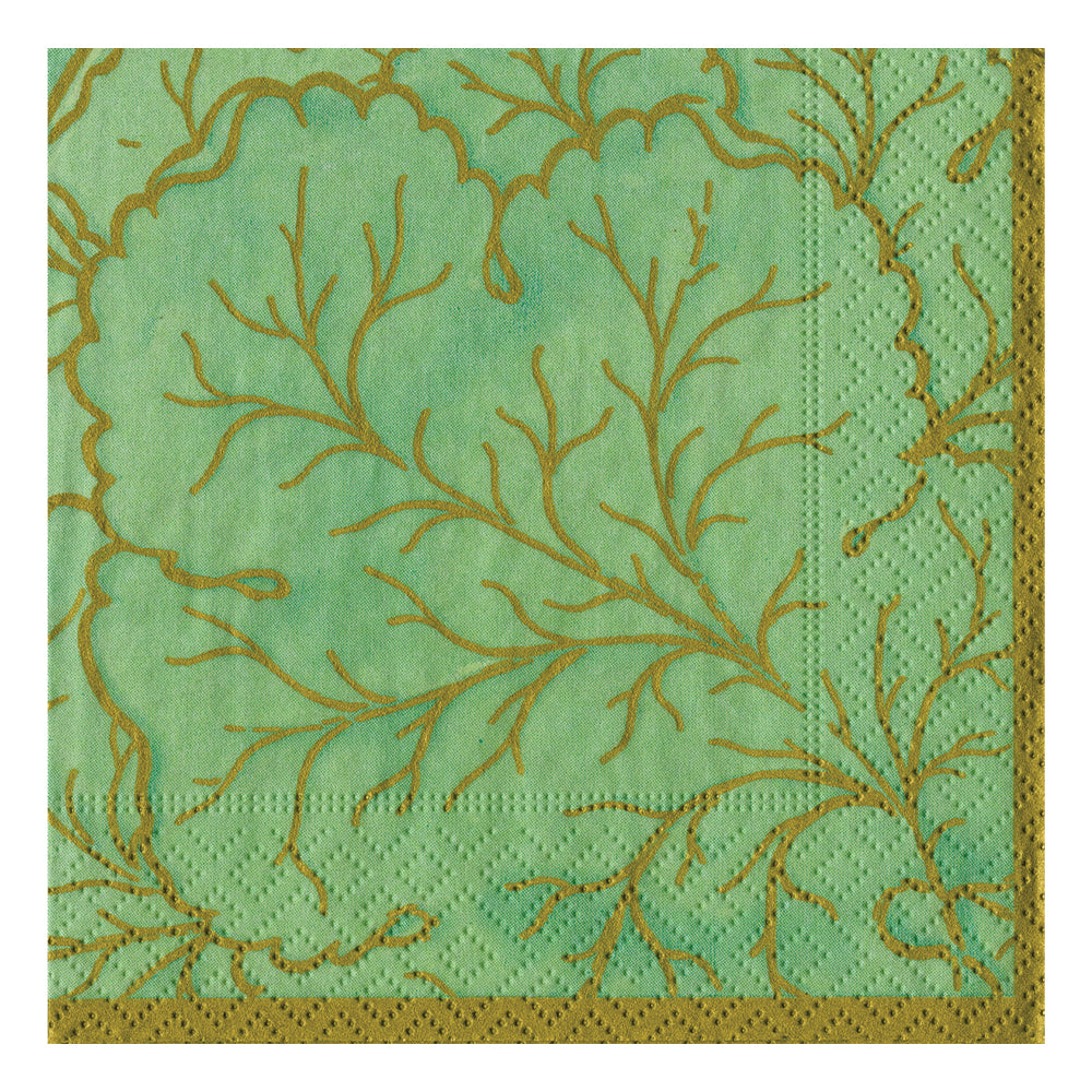 Gilded Majolica Celadon Green Caspari Paper Table Cocktail Napkins 25 cm square 3 ply