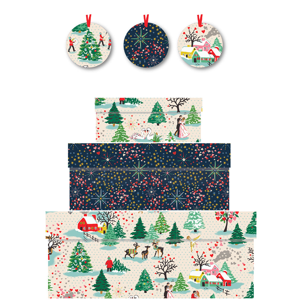 Cath Kidston Shine Bright Christmas Nest of 3 Boxes Nest of 3 Gift Boxes with gift tags