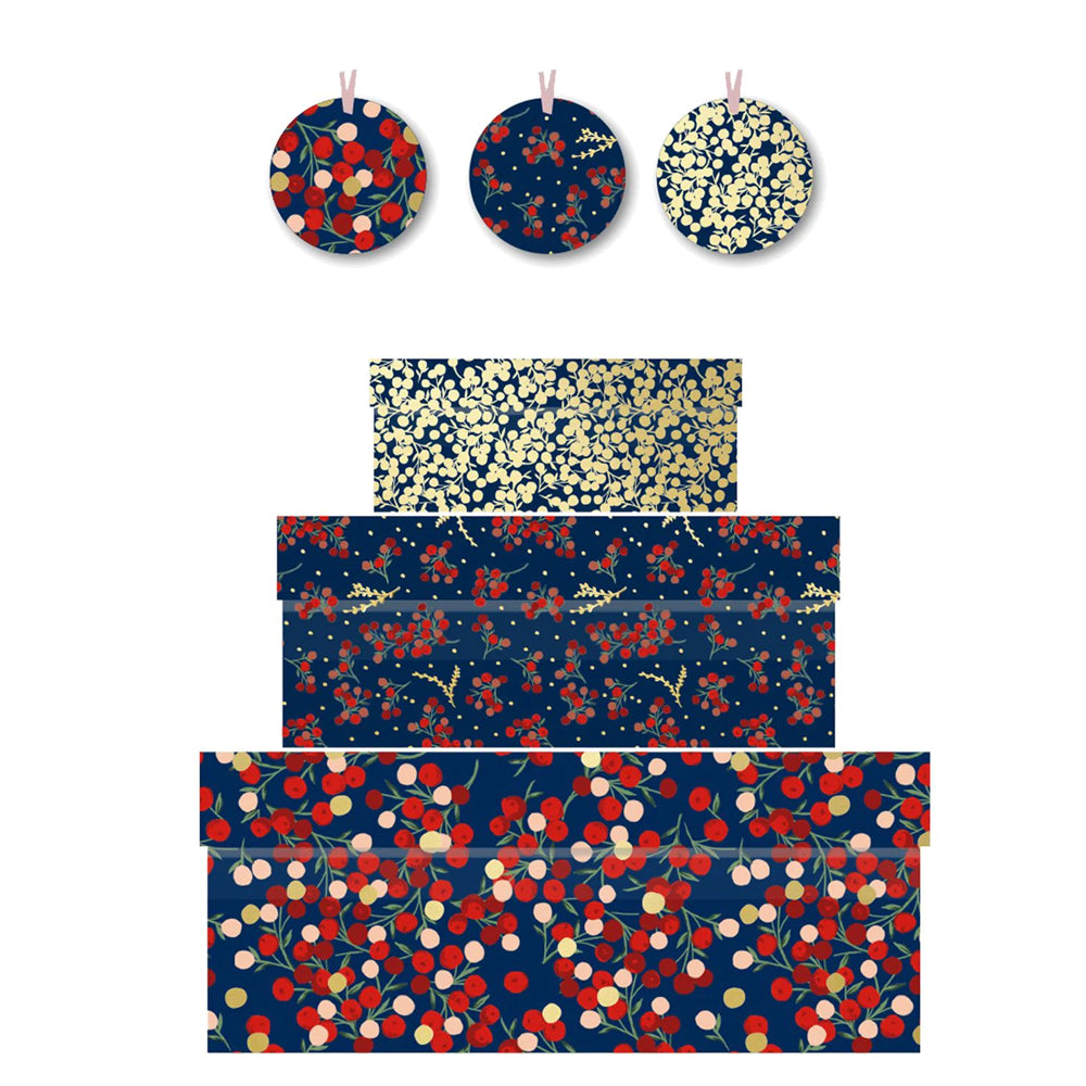 Curious Inksmith Winter Garnet Nest of 3 Boxes Size: small 165 x 50 x 110mm Medium: 230 x 90 x 165mm Large: 310 x 130 x 225mm