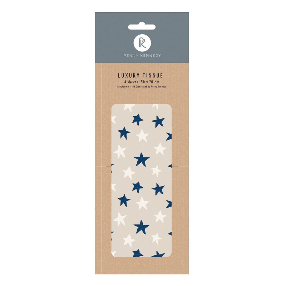 Penny Kennedy Designs Linen Astros Blue White Stars Tissue Wrapping Paper 4 sheets 50 x 70 cm