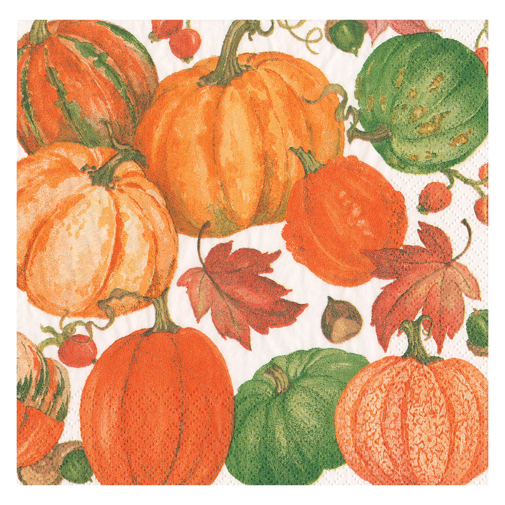 Pumpkin Field White Caspari Paper Table Lunch Napkins 33 cm square 3 ply