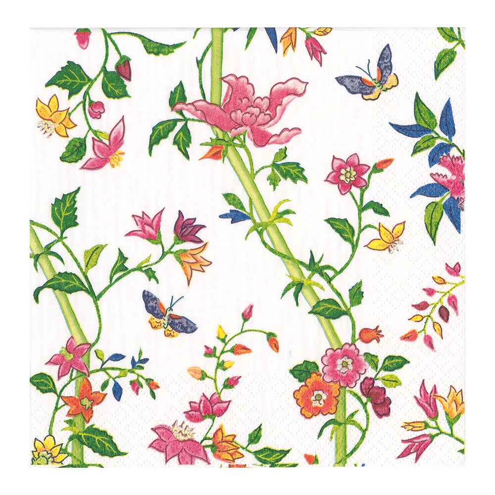 White Sprigged Silk Floral Caspari Paper Dinner Napkins 40 cm square 3 ply 20 pack