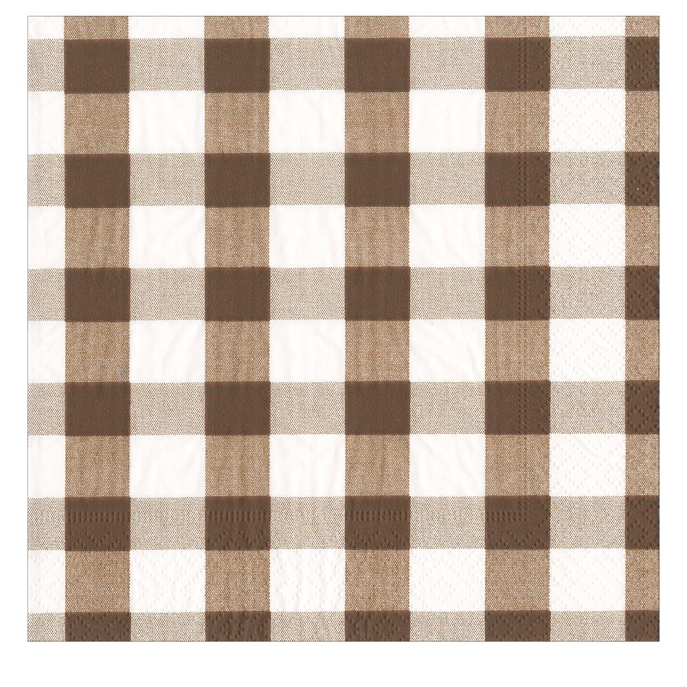 Gingham Chocolate Checked Caspari Paper Table Lunch Napkins 33 cm square 3 ply
