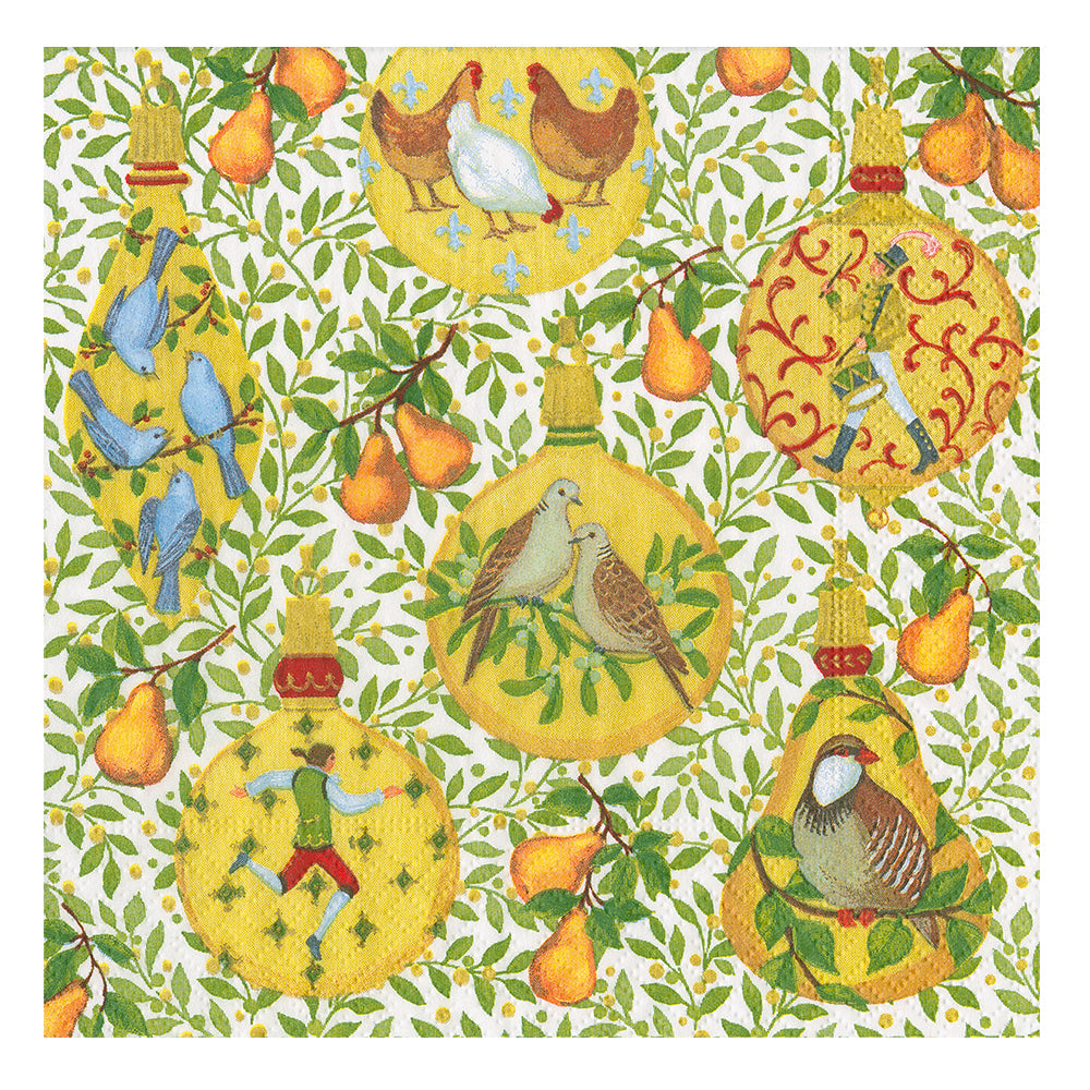 In a Pear Tree Christmas Caspari Paper Table Napkins 25 cm square 3 ply cocktail napkins