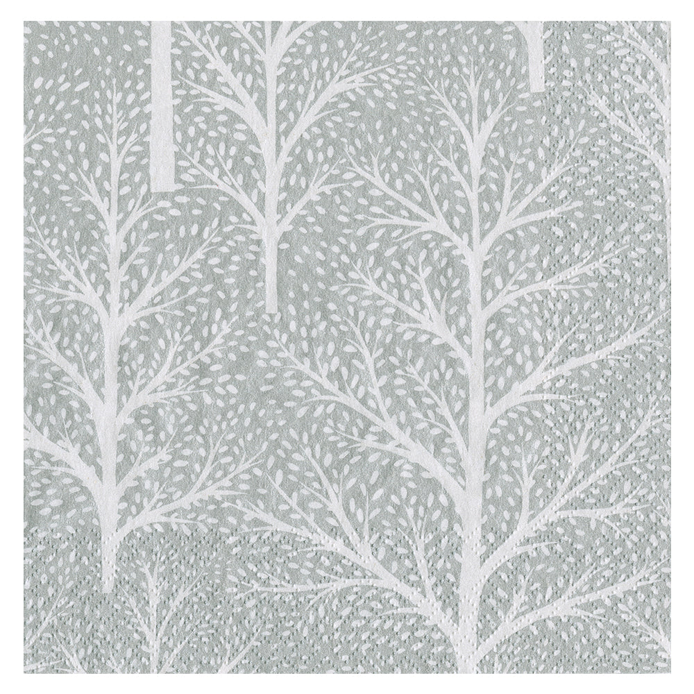 Winter Trees Silver White Christmas Caspari Paper Table Napkins 25 cm square 3 ply cocktail napkins