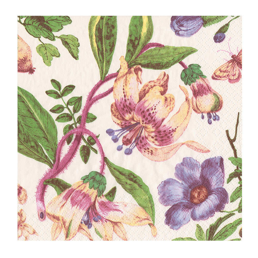 Ivory Porcelain Bloom Floral Caspari Paper Dinner Napkins 40 cm square 3 ply 20 pack
