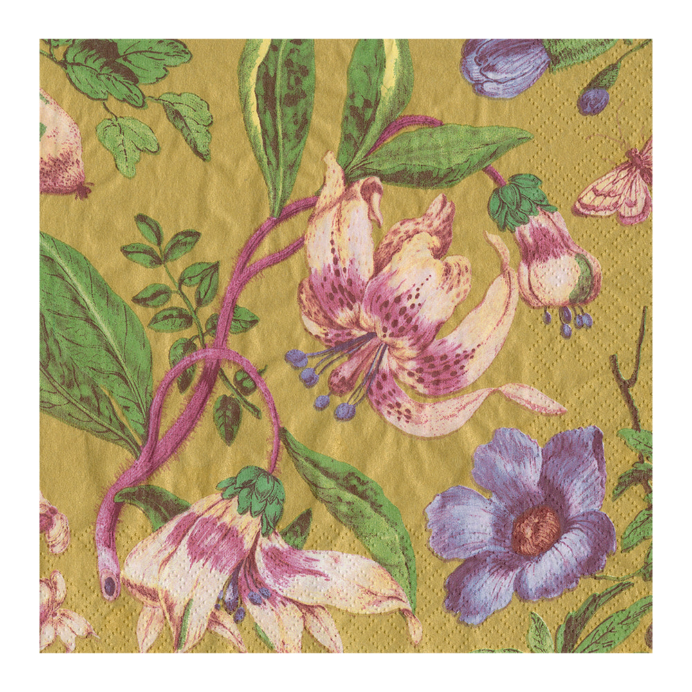 Gold Porcelain Blooms Floral Caspari Paper Dinner Napkins 40 cm square 3 ply 20 pack