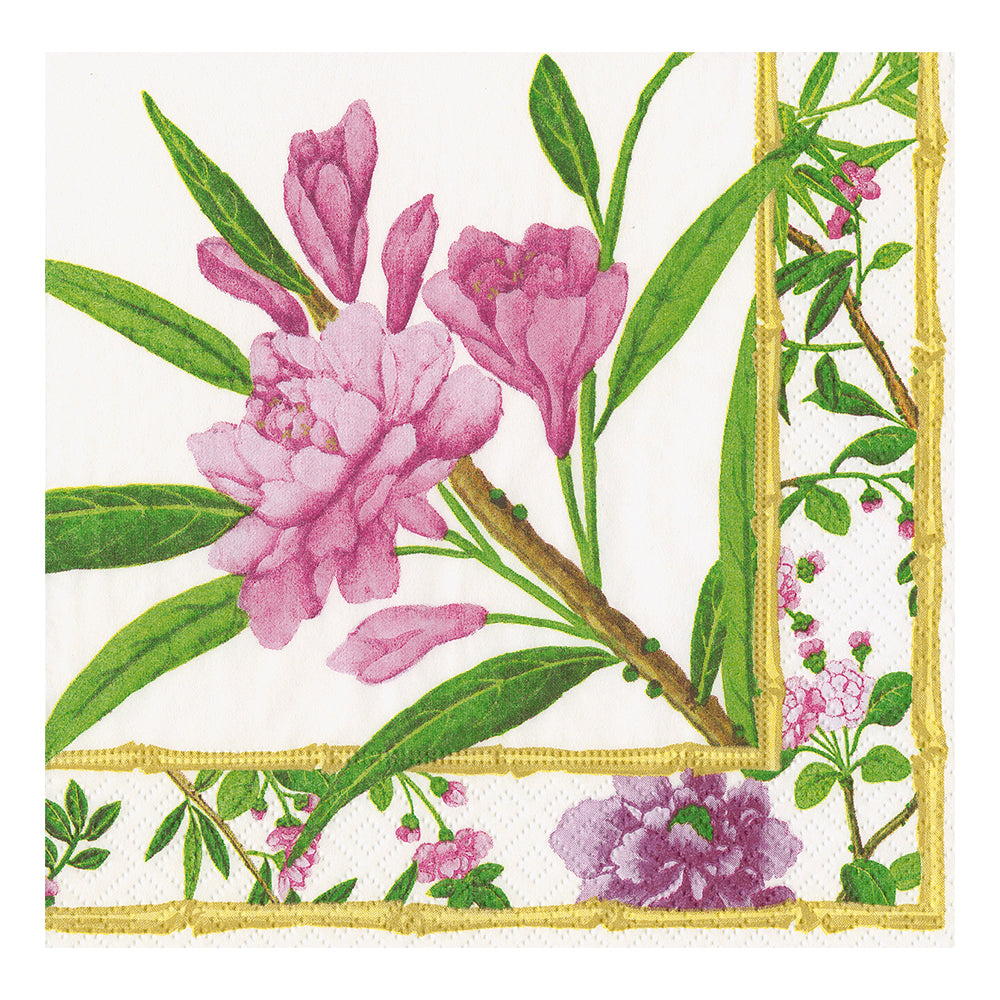 Wellington Pink Flower Ivory Caspari Paper Table Napkins 33 cm square 3 ply lunch napkins