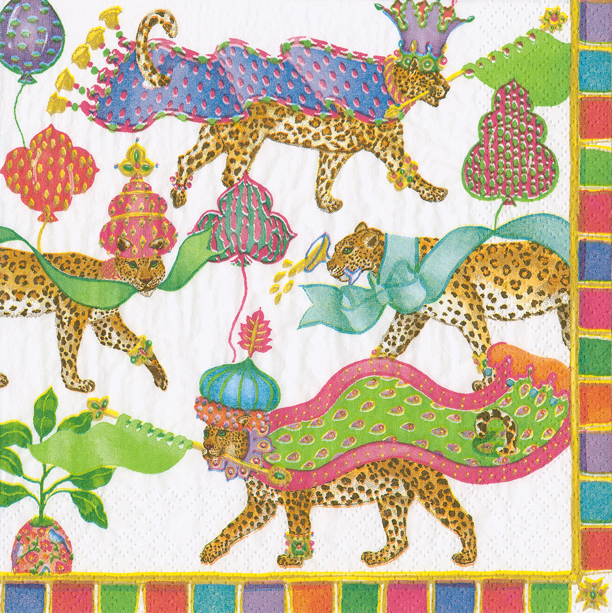 Kasbah Leopards in Crowns Caspari Paper Table Napkins 33 cm square 3 ply lunch napkins
