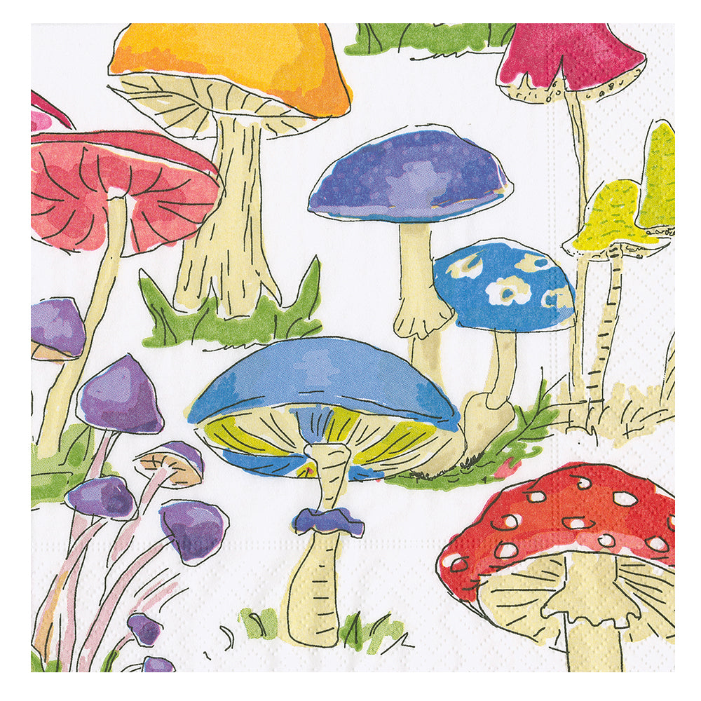 Woodland Mushrooms Caspari Paper Table Napkins 33 cm square 3 ply lunch napkins