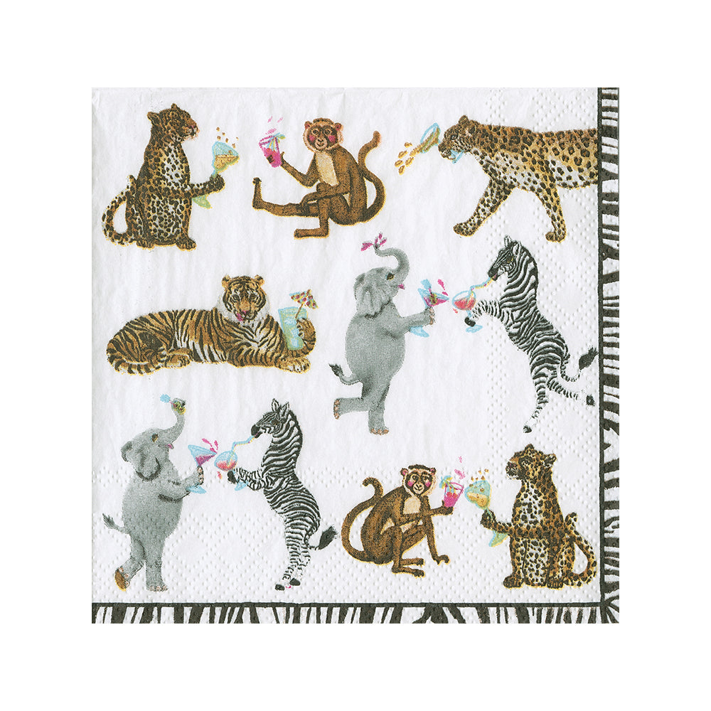 Cocktails Gone Wild Animals Caspari Paper Cocktail Napkins 25 cm 20 pack 3 ply