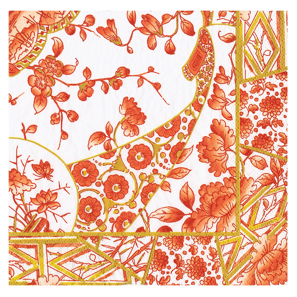 Gilded Porcelain Coral Caspari Paper Table Napkins 25 cm square 3 ply cocktail napkins