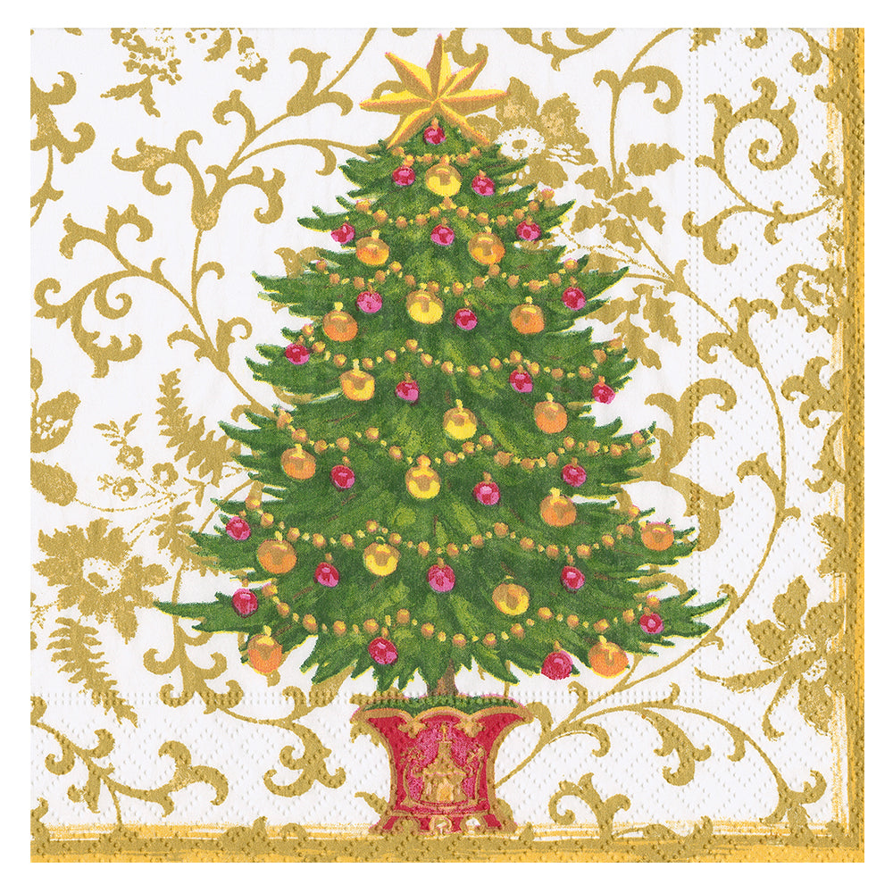 Gilded Tree ivory/gold Christmas Caspari Paper Table Napkins 25 cm square 3 ply cocktail napkins