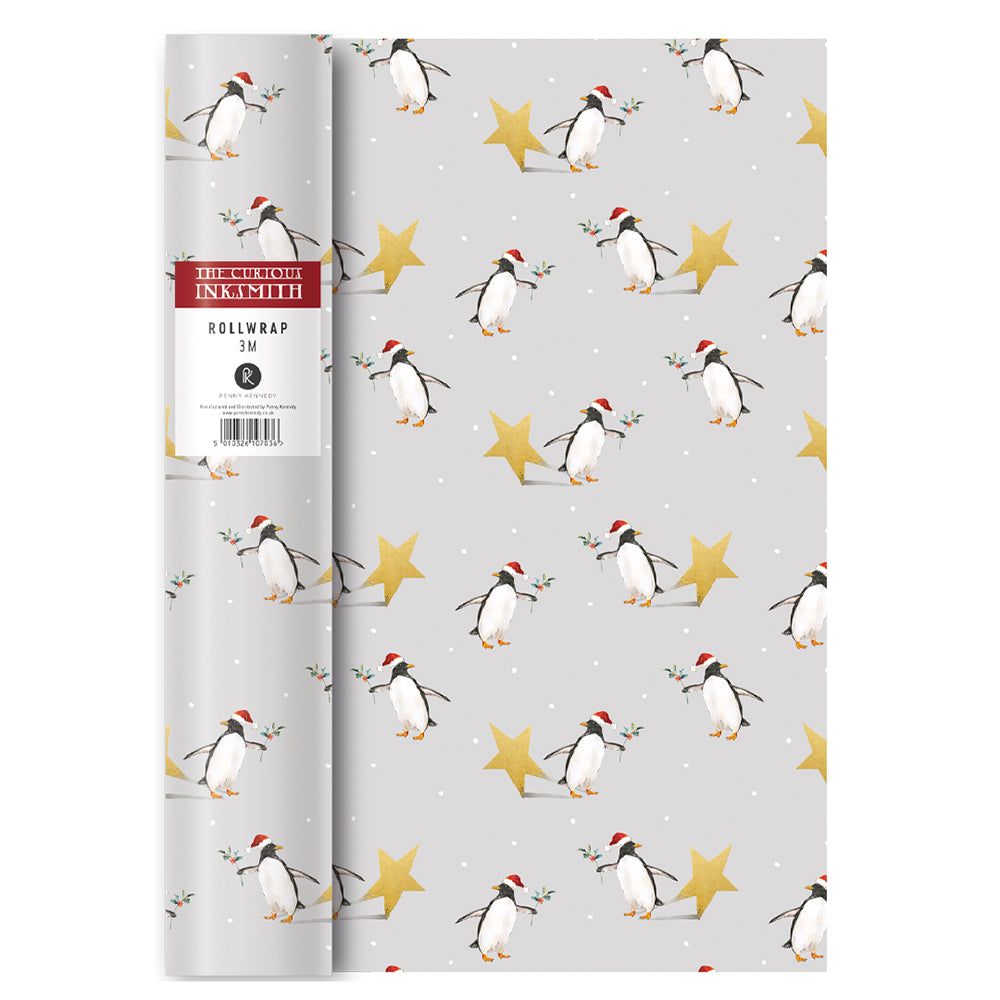 Curious Inksmith Penguin Star Christmas Roll Wrap 3 m x 70 cm