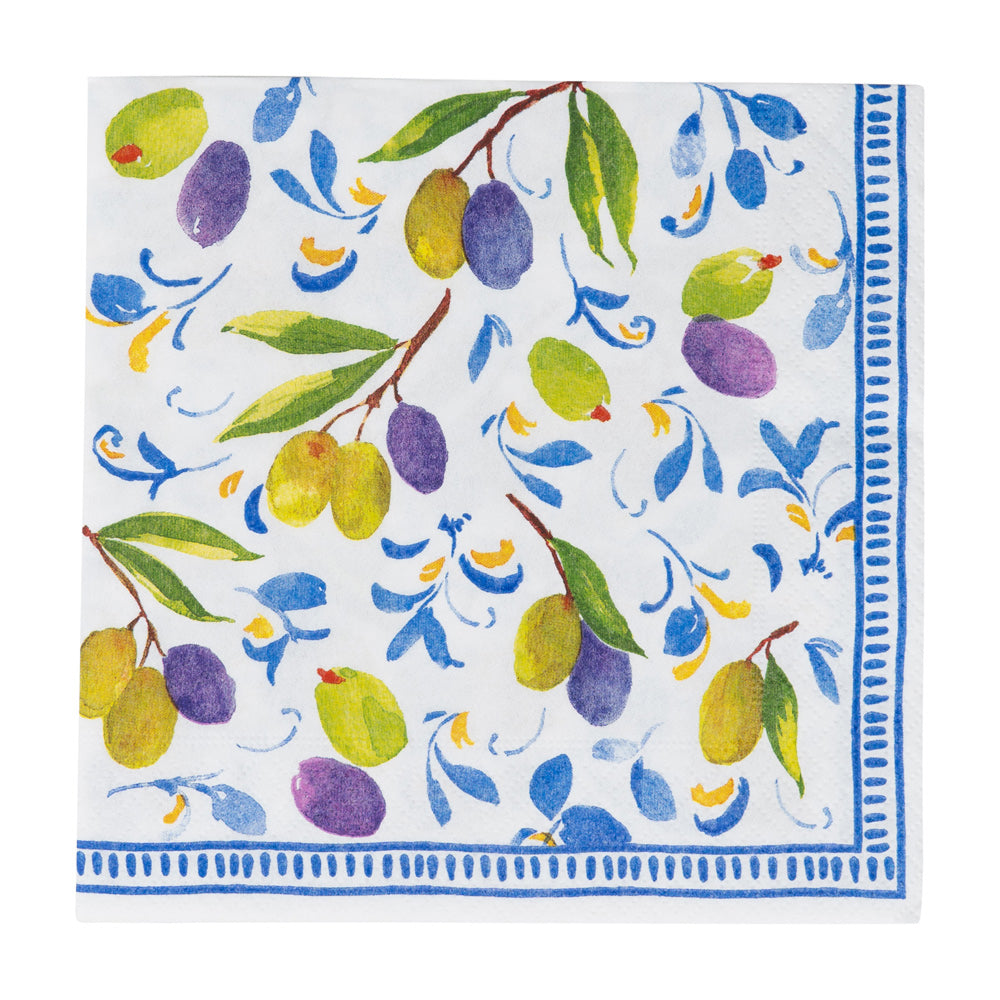 Mediterranean Blue Olives Caspari Paper Table Lunch Napkins 33 cm square 3 ply
