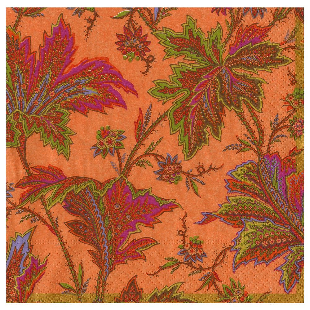 Paisley Leaves Coral Caspari Paper Table Lunch Napkins 33 cm square 3 ply