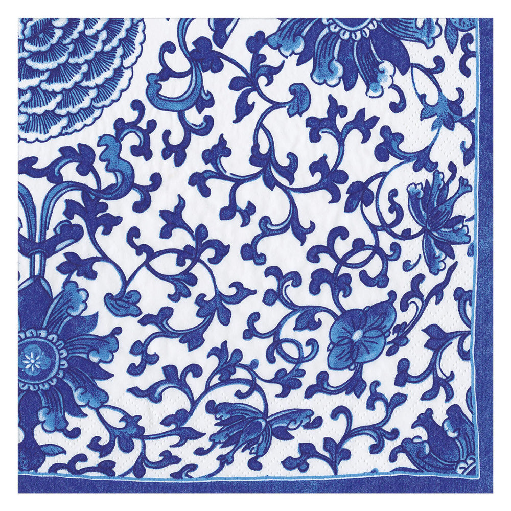 Indigo Garden Blue White Caspari Paper Dinner Napkins 40 cm square 3 ply