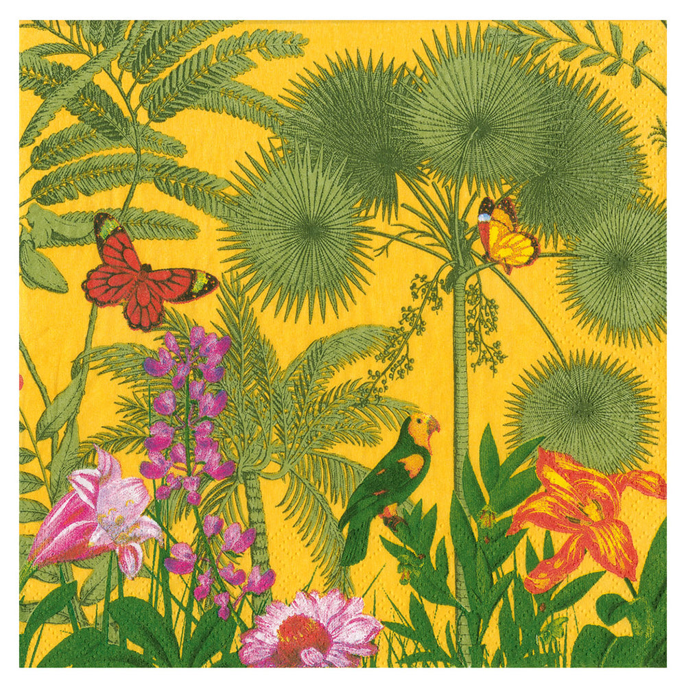 Paradise Garden Canary Yellow Caspari Paper Dinner Napkins 40 cm square 3 ply