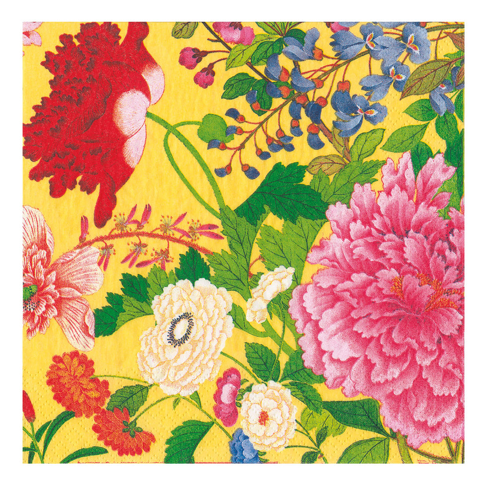A Profusion of Flowers Yellow Caspari Paper Dinner Napkins 40 cm square 3 ply