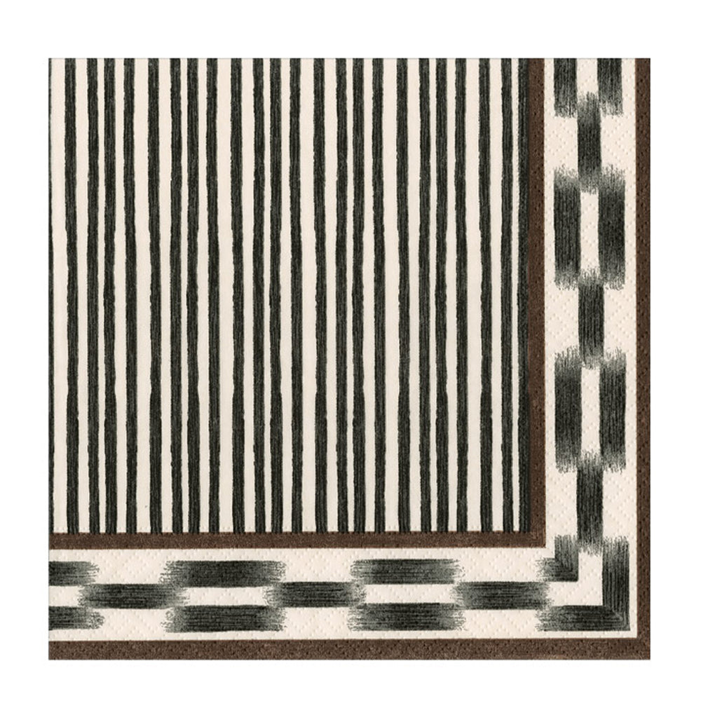 Boho Stripe Black Caspari Paper Cocktail Napkins 25 cm 20 pack 3 ply