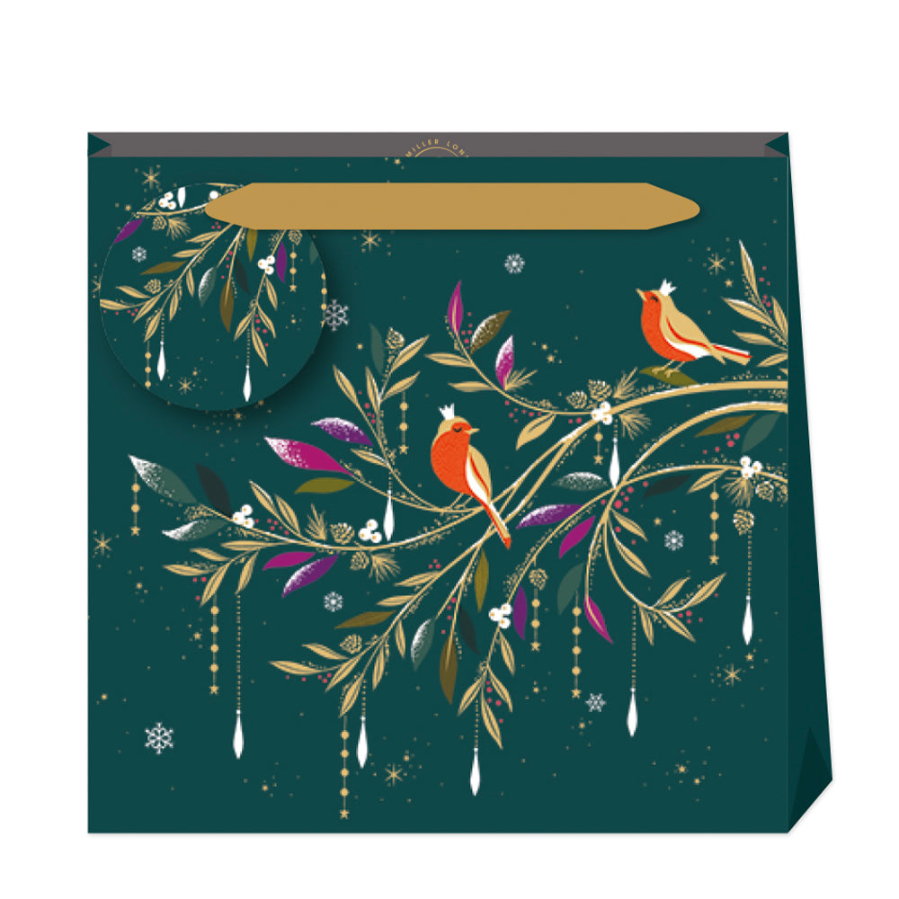 Sara Miller Robins Green Christmas Small Luxury Paper Gift Bag, size: 130 x 130 x 70mm