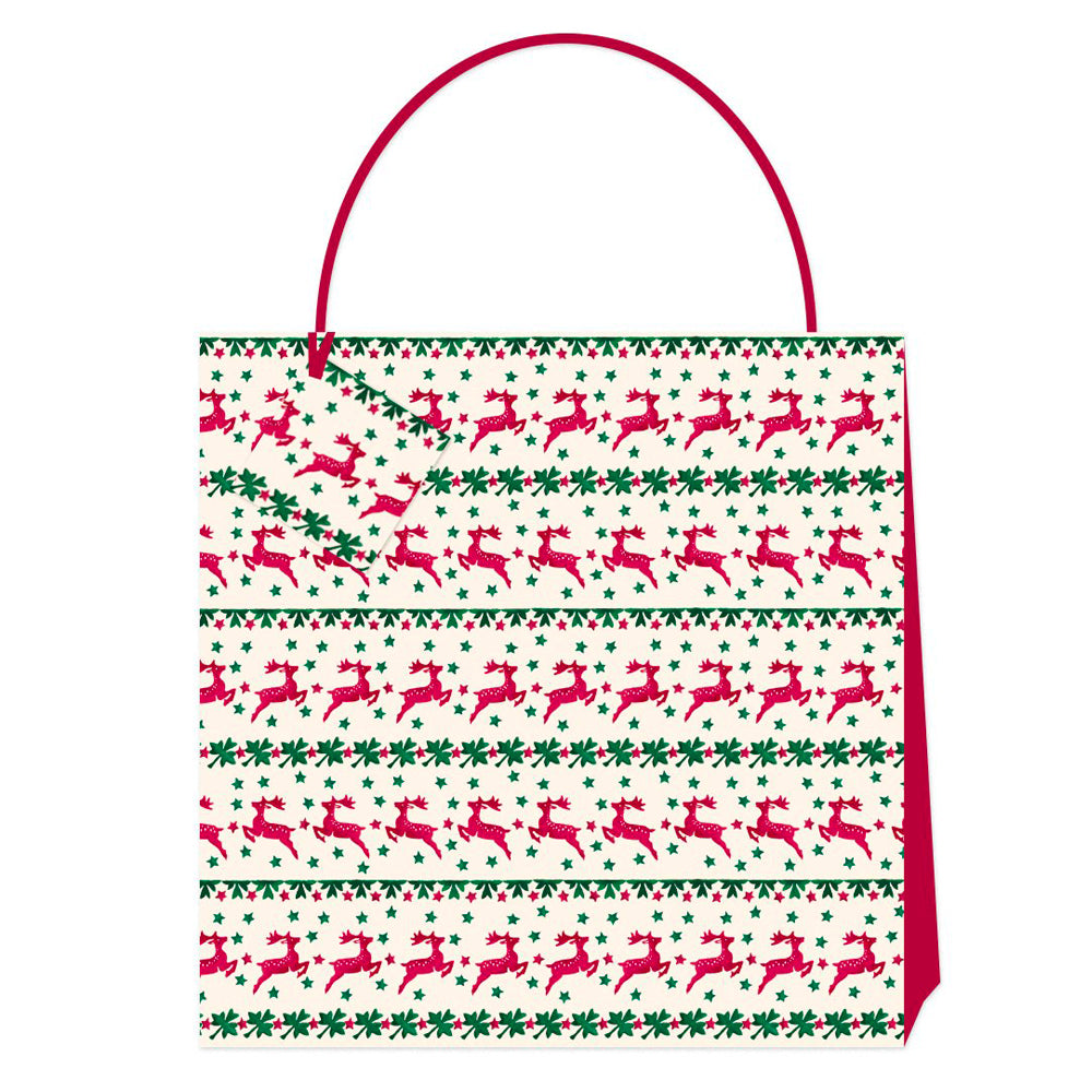 Emma Bridgewater Reindeer Stripe Christmas Large Luxury Paper Gift Bag with tag 325 x 325 x 120 mm