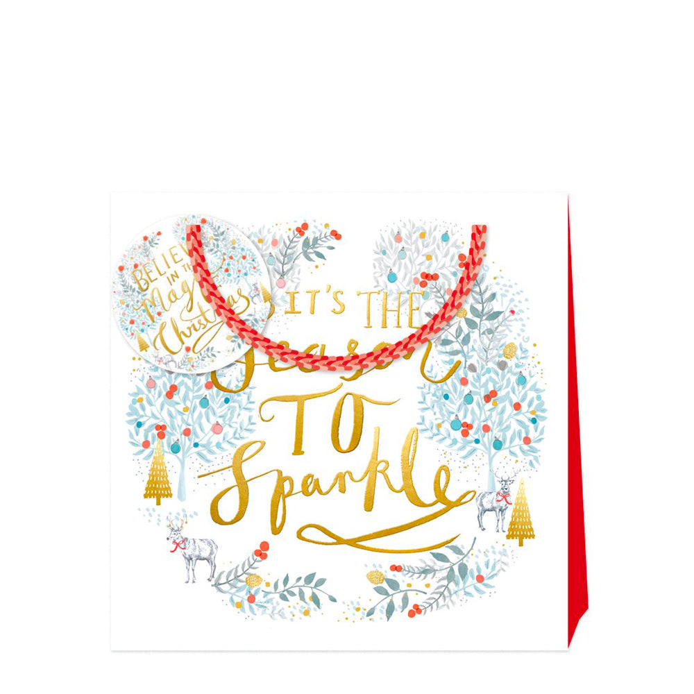 Louise Tiler Season to Sparkle Christmas Medium Luxury Paper Gift Bag with tag 220 x 220 x 80 mm