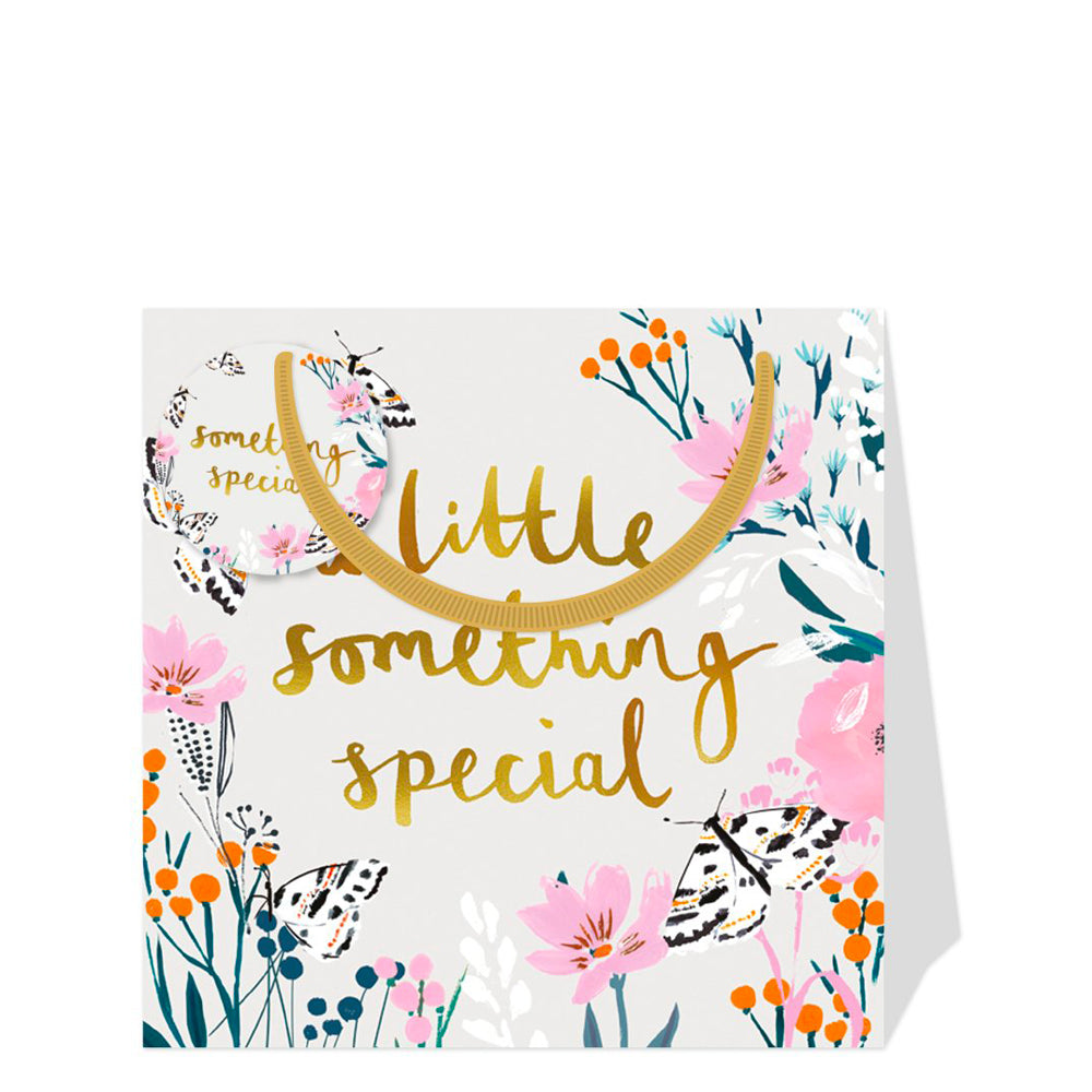 Louise Tiler Grey Floral Small Luxury Paper Gift Bag, size: 130 x 130 x 70mm