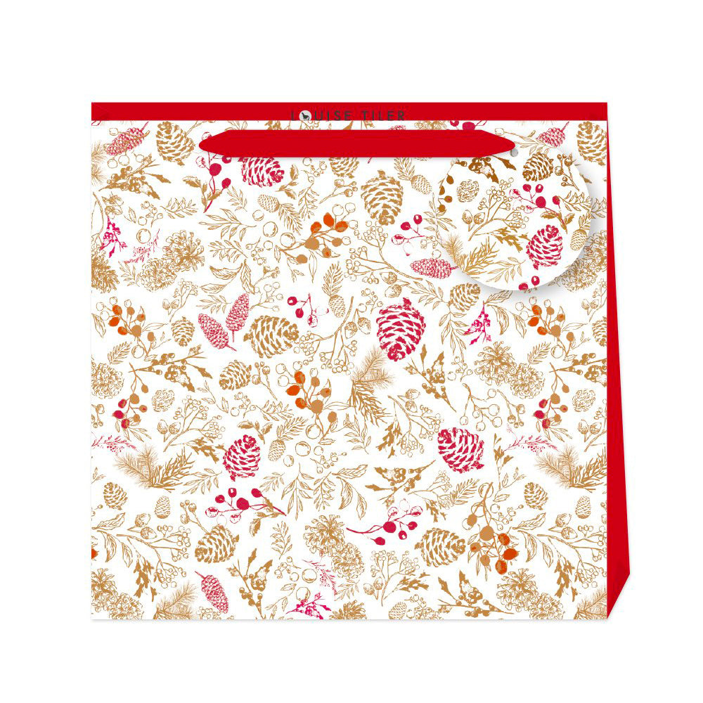 Louise Tiller Christmas Floral Medium Luxury Paper Gift Bag with tag 220 x 220 x 80 mm