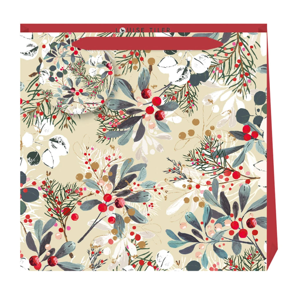 Louise Tiller Christmas Winter Berries Medium Luxury Paper Gift Bag with tag 220 x 220 x 80 mm