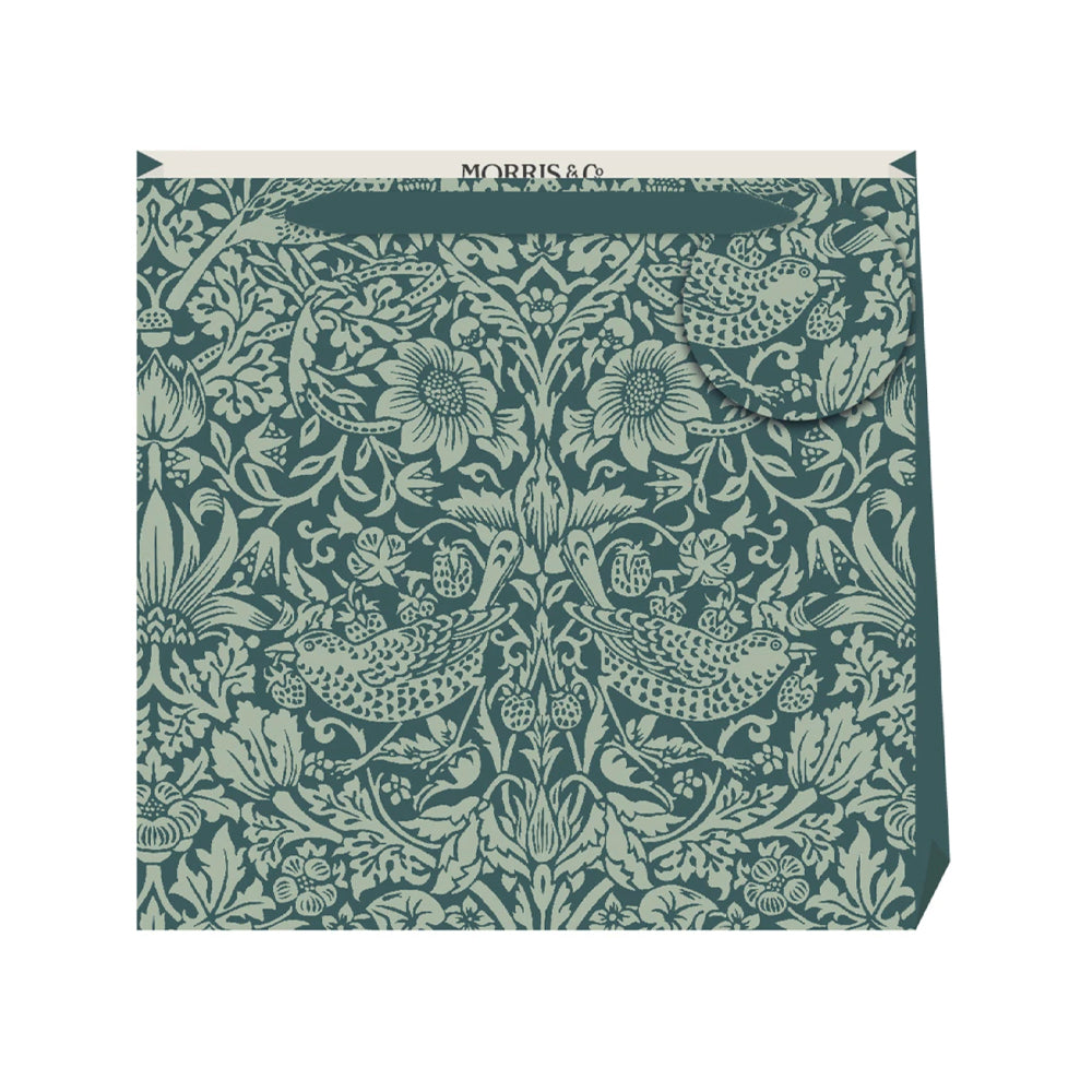 Morris & Co Strawberry Thief Green William Morris Medium Luxury Paper Gift Bag with tag 220 x 220 x 80 mm