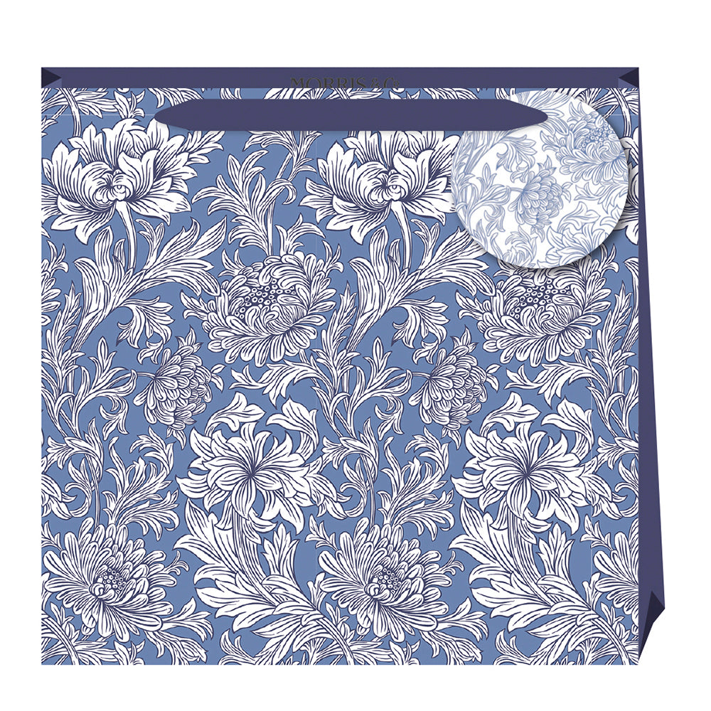 Morris and Co William Morris Woad Crysanthemum Large Luxury Paper Gift Bag with tag 325 x 325 x 120 mm