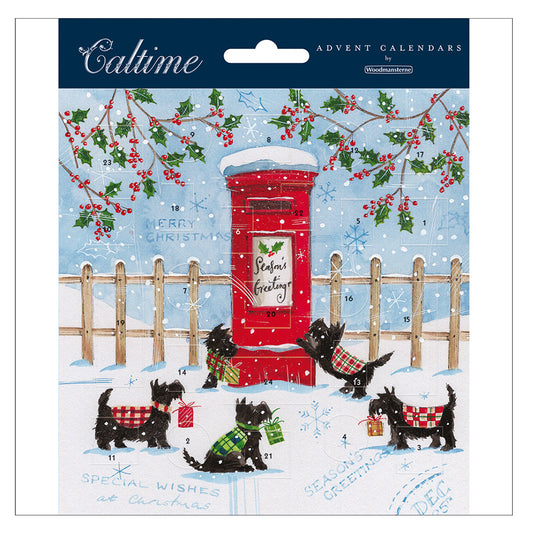 Scotty Dog Postbox Advent Calendar Card 160 x 160 mm Caltime with envelope