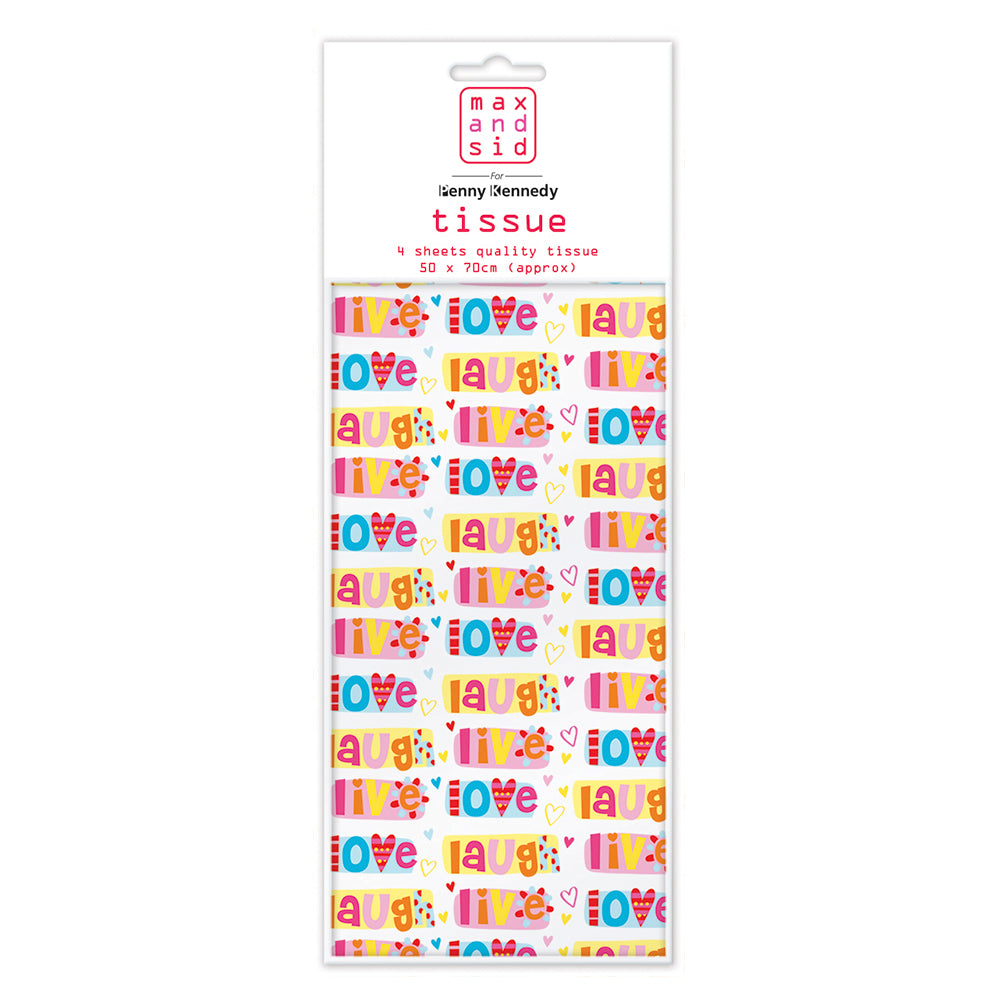 Max & Sid Live Laugh Love Tissue Wrapping Paper 4 sheets 50 x 70 cm