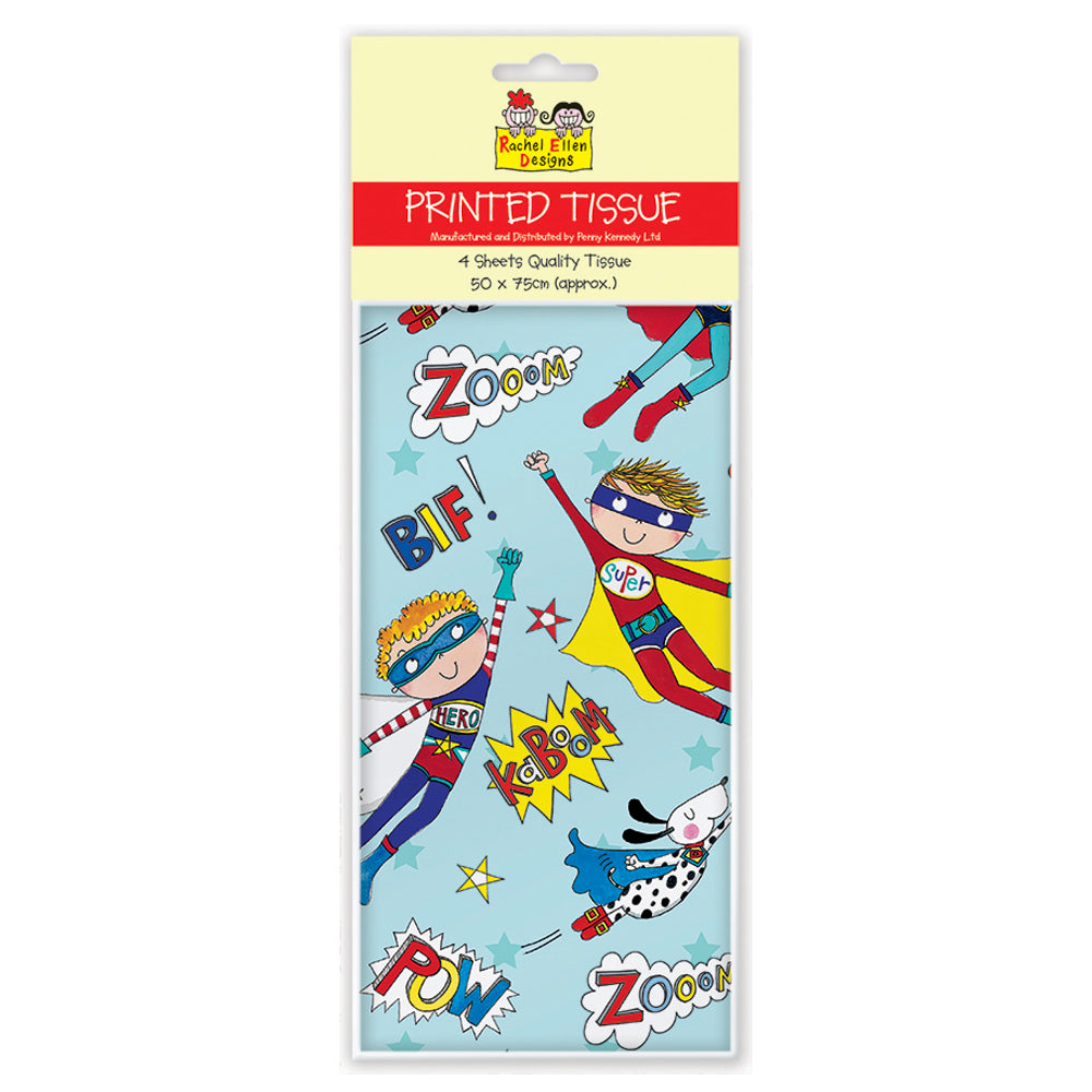 Rachel Ellen Superhero Blue Tissue Wrapping Paper 4 sheets 50 x 70 cm