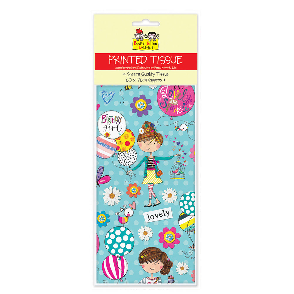 Rachel Ellen Birthday Girl Blue Tissue Wrapping Paper 4 sheets 50 x 70 cm