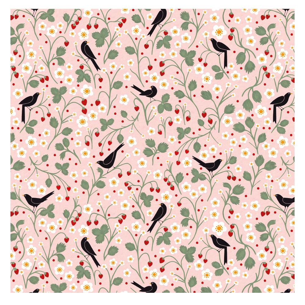 Sian Summerhayes Blackbirds and Strawberries Roll Wrap 3m x 70 cm
