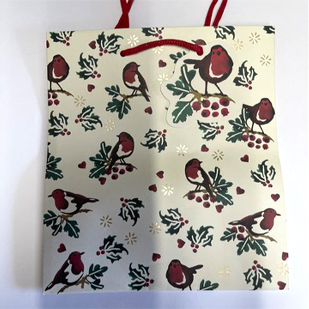 Emma Bridgewater Little Robin Christmas Medium Paper Gift Bag with String Handles 200 x 225 x 100mm