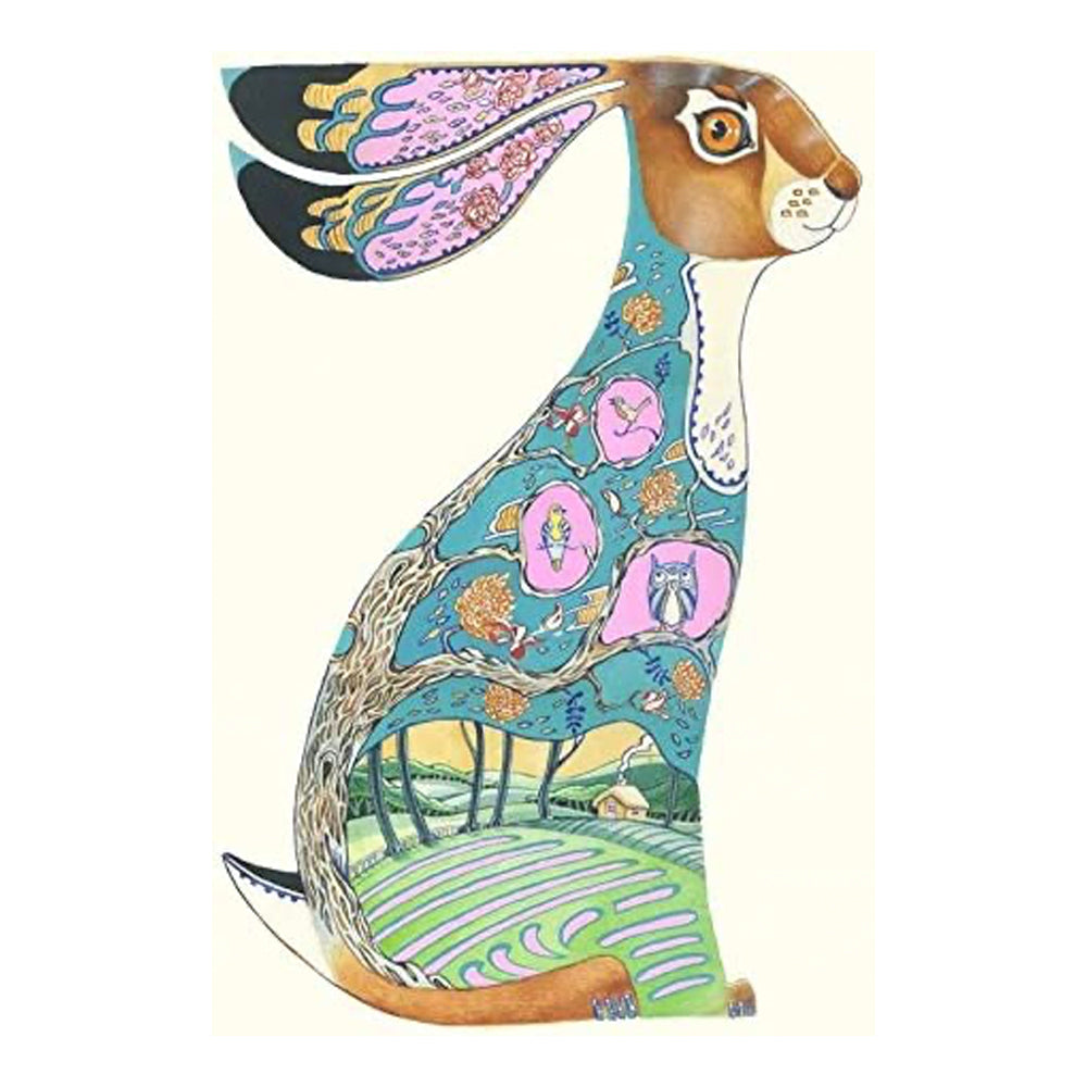 Blue Hare Greeting Card by Daniel Mackie - 7 x 5 inches with envelope