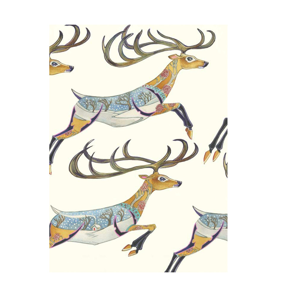 Leaping Reindeer Christmas Greeting Card by Daniel Mackie - 7 x 5 inches with envelope