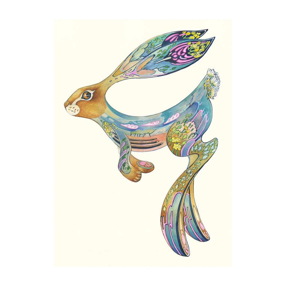 Hopping Hare Greeting Card by Daniel Mackie - 7 x 5 inches with envelope