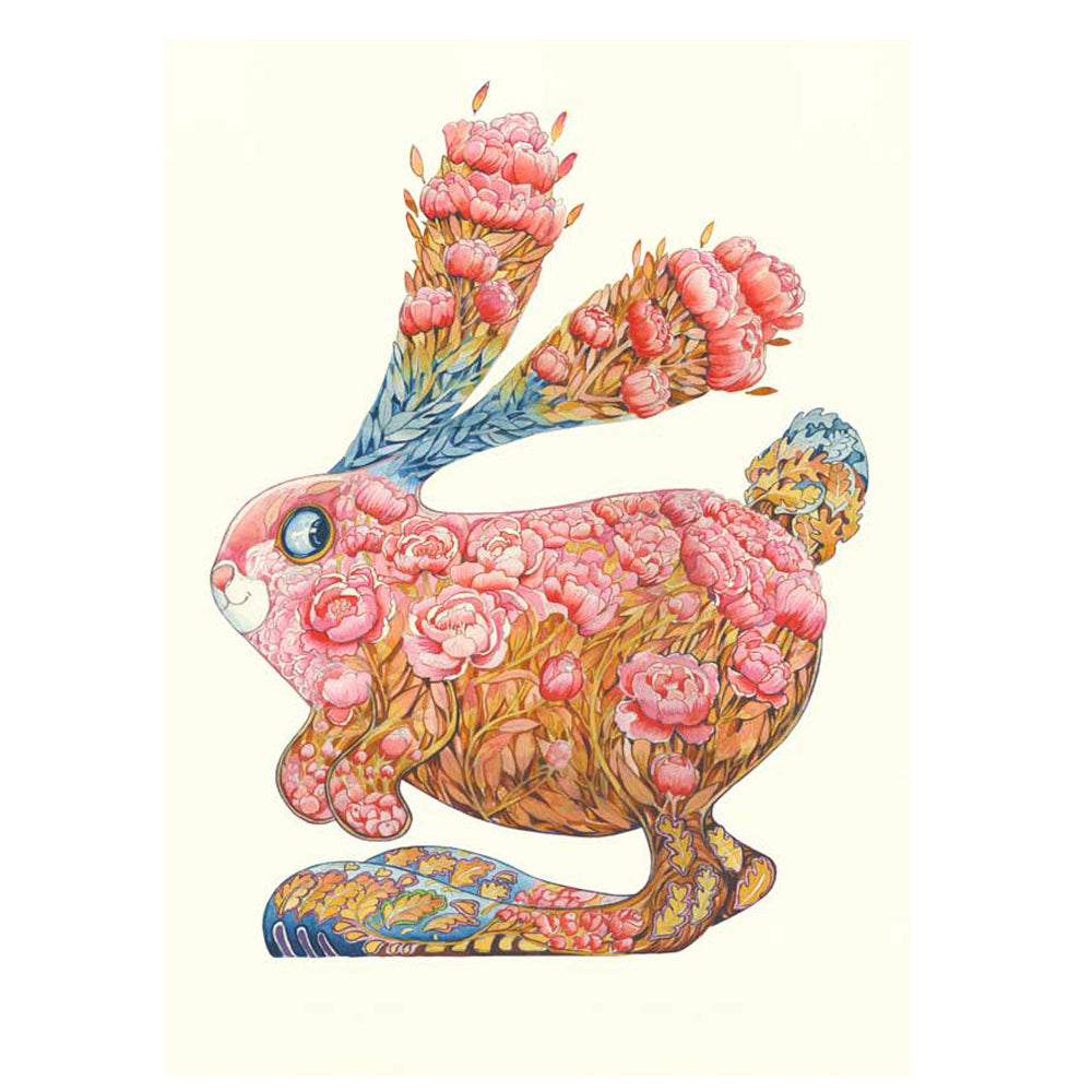 Pink Bunny Rabbit Greeting Card by Daniel Mackie - 7 x 5 inches with envelope