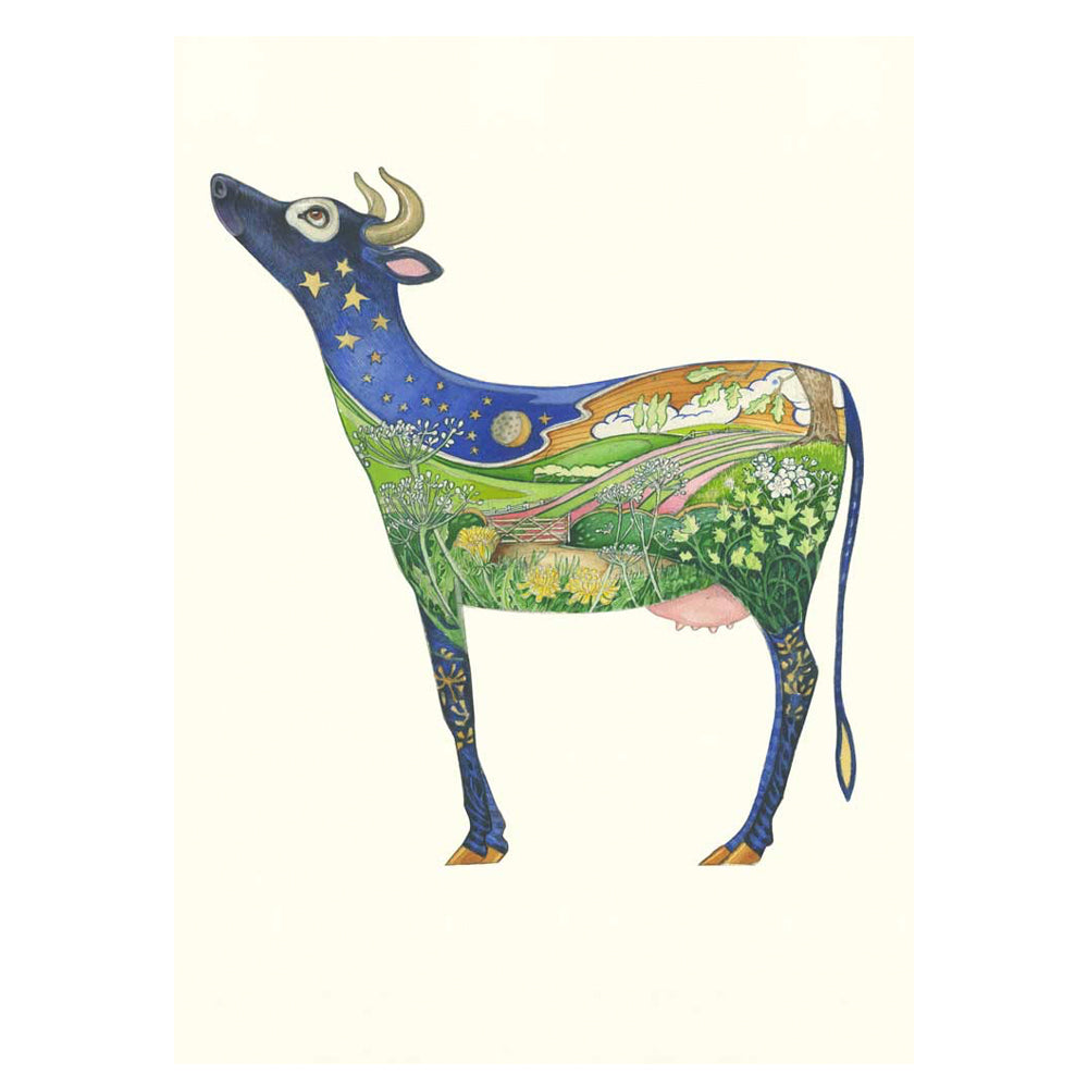Cow Looking at the Moon Card by Daniel Mackie - 7 x 5 inches with envelope