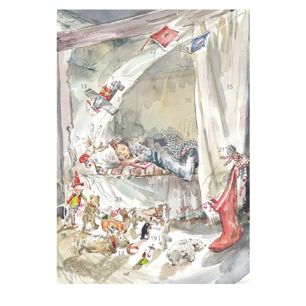 Claire Fletcher Christmas Stocking Porch Fairies Whimsical Animals Advent Calendar Card A5 + env