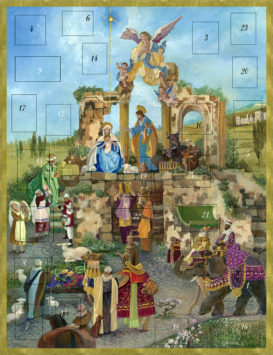 Creche Scene by Robert Dohar Caspari Advent Calendar 32.5 x 42.5