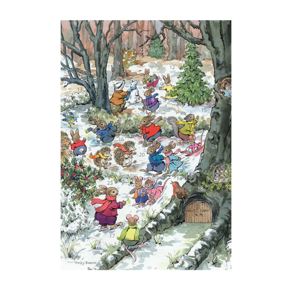 Skating Rink Porch Fairies Whimsical Animals Advent Calendar Card A5 + env