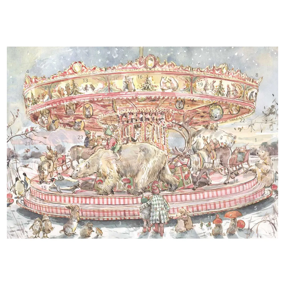 Claire Fletcher Winter Carousel Porch Fairies Whimsical Animals Advent Calendar A4