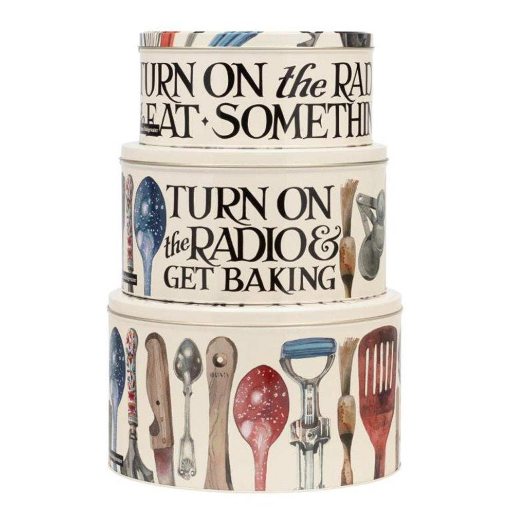 Emma Bridgewater Get Baking Set of 3 Round Cake Tins 250 (d) x 145mm 225 (d) x 120mm 195 (d) x 95mm